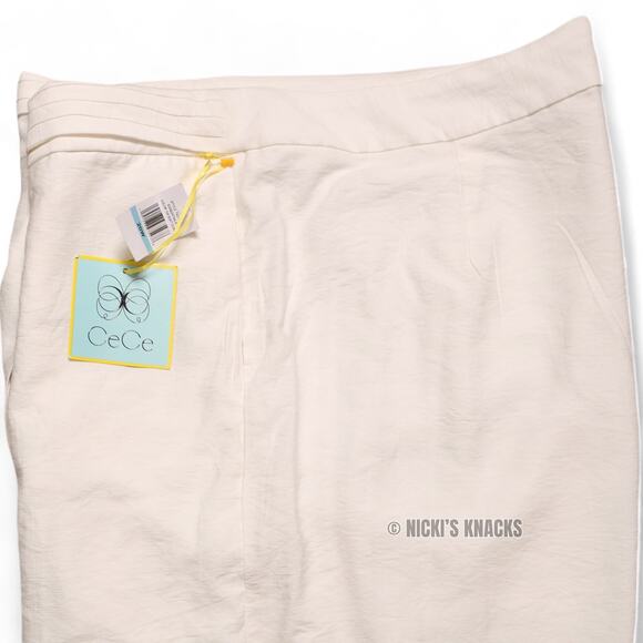 CeCe Wide Leg Cropped Belted Pants Soft Ecru Off White Lightweight Size 20W - Picture 6 of 12
